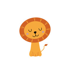 Little Cute Orange Lion Cartoon Illustration isolated on White