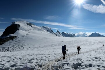 Multi day summer expedition through some glaciers in the alps. On the Monterosa massif starting from Zermatt and summiting multiple 4000m mountains