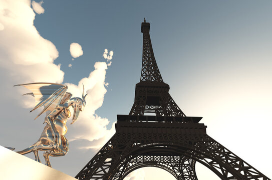 Gargoyle Figur und Eiffelturm in Paris