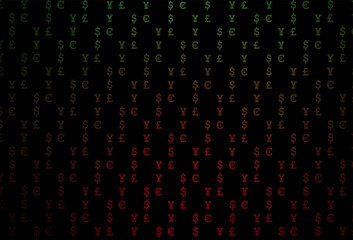 Dark green, red vector texture with financial symbols.