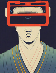 If Japanese old painter drew a VR technology glasses 