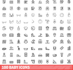 100 baby icons set. Outline illustration of 100 baby icons vector set isolated on white background