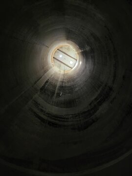 Vertical shot of an empty grain silo