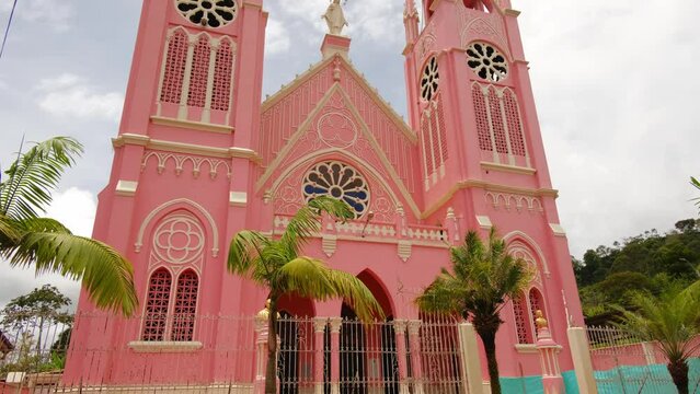 Pink Church Cathedral Roman Catholic Diocese of Jerico Colombia Medellin Historic Center Antioquia Architecture Finest Salmon Color Facade