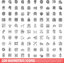 100 biometric icons set. Outline illustration of 100 biometric icons vector set isolated on white background