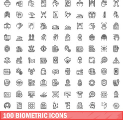 100 biometric icons set. Outline illustration of 100 biometric icons vector set isolated on white background