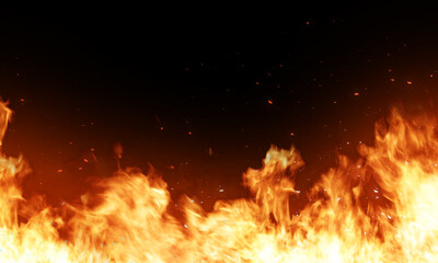Fire and spark on black background