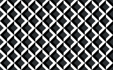 Black and white seamless vector geometric pattern. Monochrome repeating pattern. Abstract background with squares rotated by 45 degrees.