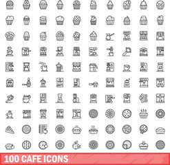 Fototapeta na wymiar 100 cafe icons set. Outline illustration of 100 cafe icons vector set isolated on white background