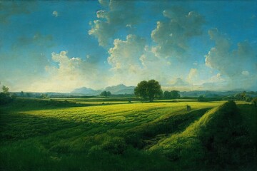 green field and blue sky. High quality illustration
