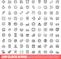 Obraz na płótnie Canvas 100 clock icons set. Outline illustration of 100 clock icons vector set isolated on white background