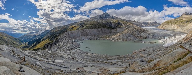 View of the glacial lake of the Rhone Glacier in Switzerland