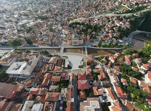 Aerial View Of The Old City Of Sarajevo On A Sunny Day