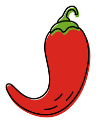 Hot chili pepper. Vegetable sketch. Color simple icon. Hand drawn doodle illustration