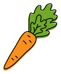 Carrot. Vegetable sketch. Color simple icon. Hand drawn doodle illustration