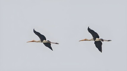painted stork (Mycteria leucocephala) flying