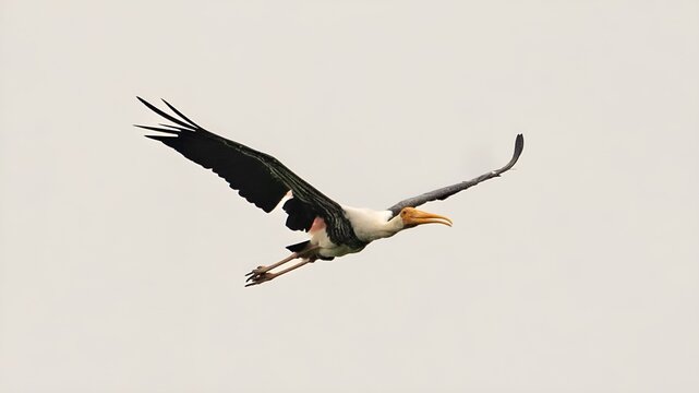 painted stork (Mycteria leucocephala) flying