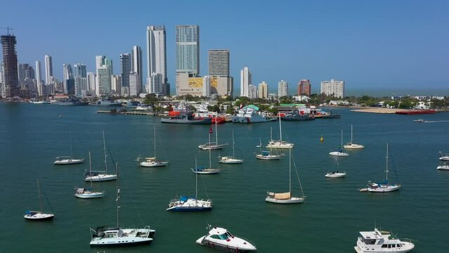 Panoramic aerial view of modern Bocagrande neighborhood skyline - Cartagena de Indias Colombia