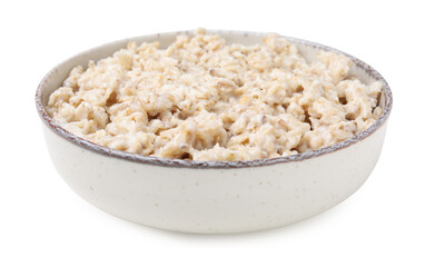 Ceramic bowl with oatmeal isolated on white