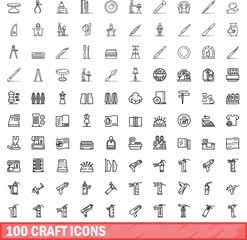 100 craft icons set. Outline illustration of 100 craft icons vector set isolated on white background