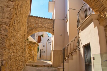 Exterior of beautiful buildings in an old historic town Vieste, Italy