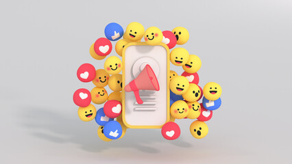 Social media post and unique design emojis 3D render illustration