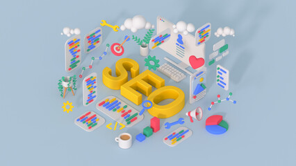 SEO optimization marketing design 3D render illustration