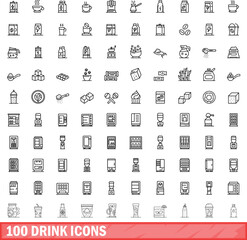 100 drink icons set. Outline illustration of 100 drink icons vector set isolated on white background