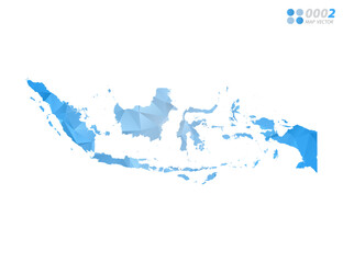 Indonesia map blue polygon triangle mosaic with white background. Vector style gradient.