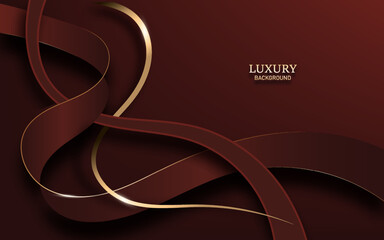 Abstract  luxury  red ribbon shape and golden line with light effect on dark red background