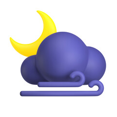 Night Windy 3d weather icon illustration