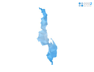 Malawi map blue polygon triangle mosaic with white background. Vector style gradient.