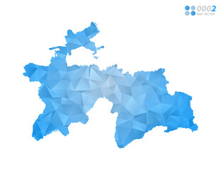 Tajikistan map blue polygon triangle mosaic with white background. Vector style gradient.
