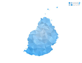 Mauritius map blue polygon triangle mosaic with white background. Vector style gradient.