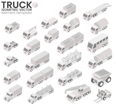 Isometric vector of the truck car as flat design illustration isometric three dimension vector of various types of the truck in the grayscale template