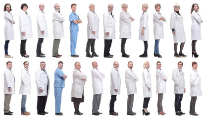Fototapeta na wymiar group of doctors in profile isolated on white