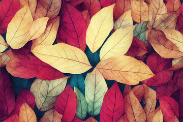 Cotton fabric Seamless pattern with colorful autumn leaves in forest