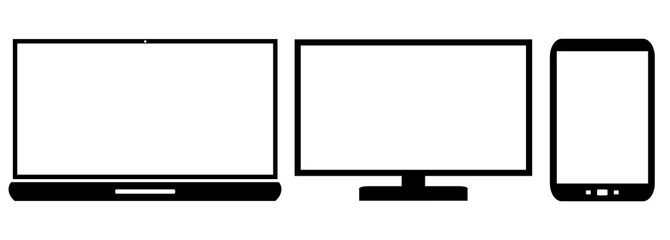 Devices Icon schwarz - Laptop, PC und Smartphone als Zeichen für Darstellung auf allen Geräten