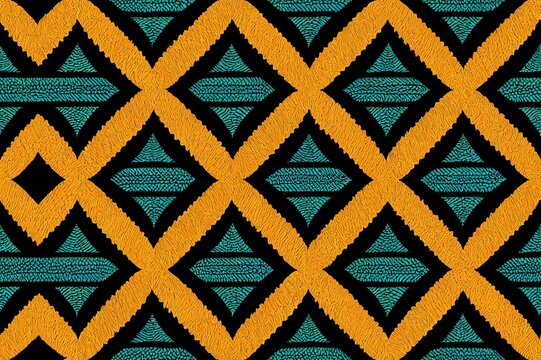 Embroidery seamless ornament. Colored lines on a black background. Handmade. Ethnic and tribal motifs. Print in the bohemian style. illustration.. High quality illustration