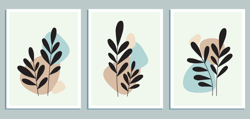 Fototapeta na wymiar set of abstract pictures with shapes and plants. vector illustration
