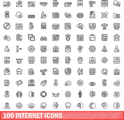 100 internet icons set. Outline illustration of 100 internet icons vector set isolated on white background