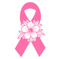 Cancer awareness svg, Breast cancer svg, Pink ribbon with flower svg