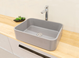 New Gray Sink with Faucet, Contemporary Wash Basin, Washbasin, Wash Bowl, Bathroom Interior