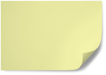 Realistic yellow sticker note paper page curl isolated, with minimum drop shadow