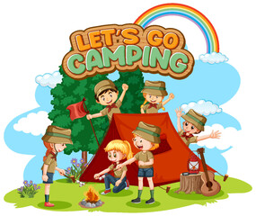 Obraz na płótnie Canvas Camping kids and text design for word let's go camping