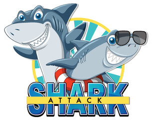 Naklejka premium Shark attack icon with shark cartoon character