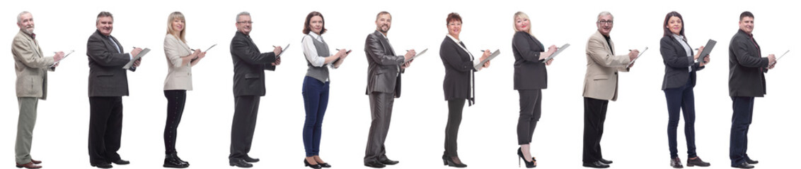 group of successful people with notepad in hands isolated