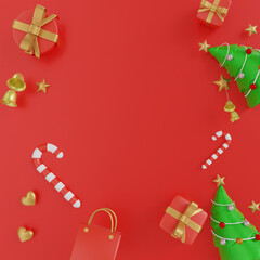 christmas background with gift box and christmas tree 3d rendering