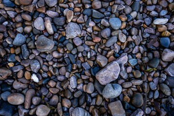 Background Texture of beach rocks pebbles.
