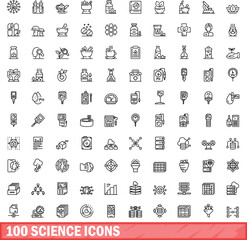 100 science icons set. Outline illustration of 100 science icons vector set isolated on white background